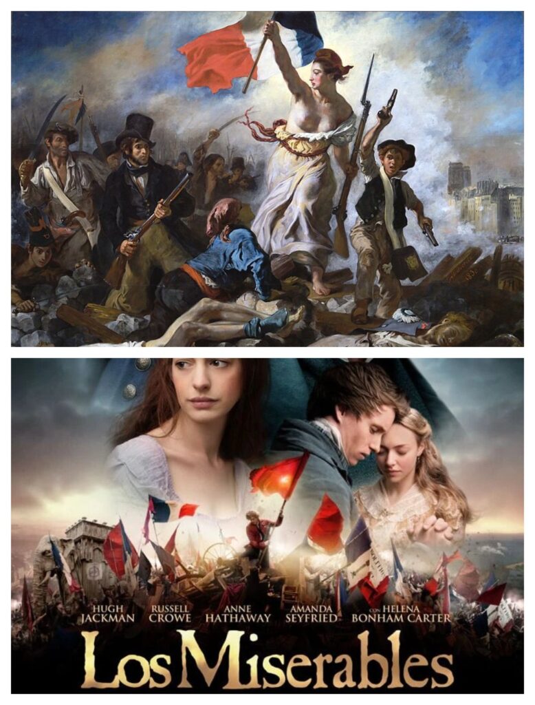 "La Libertad guiando al pueblo" (1830) de Eugène Delacroix con la película "Los Miserables" (2012), dirigida por Tom Hooper